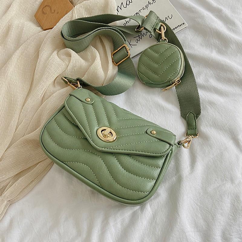 

New 2021 Fashion Women Leather Striped Shoulder Bag Multi-function Coin Purse Ladies Casual Travel Crossbody Bags Messenger Bag, Khaki