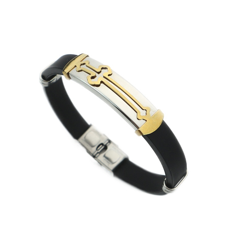 

Christian Cut Gold Cross Silicone Bracelet Couple Men Women