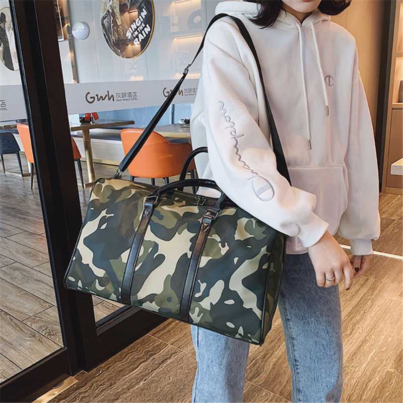 

Duffel Bags Customized Large Capacity Nylon Sports Gym Bag Female Handbags Portable Overnight For Women Travel Camo Duffle, Black