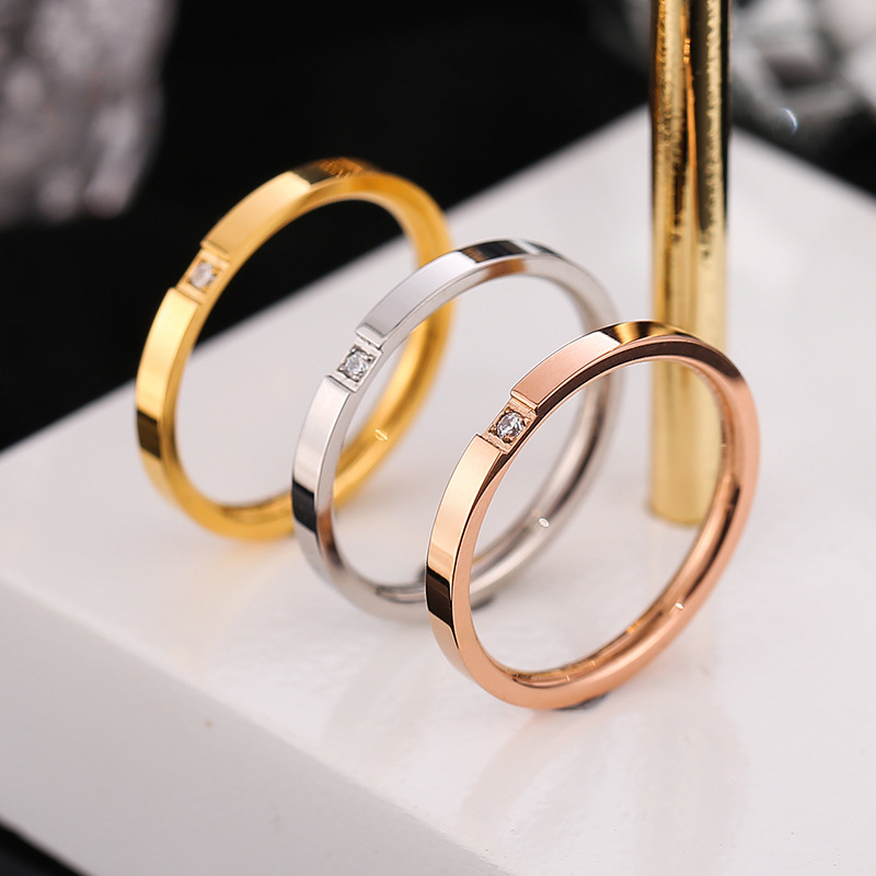 Fancy Women Simple Design 18K Gold Plated Stainless Steel Diamond Ring Jewelry-image-733081905