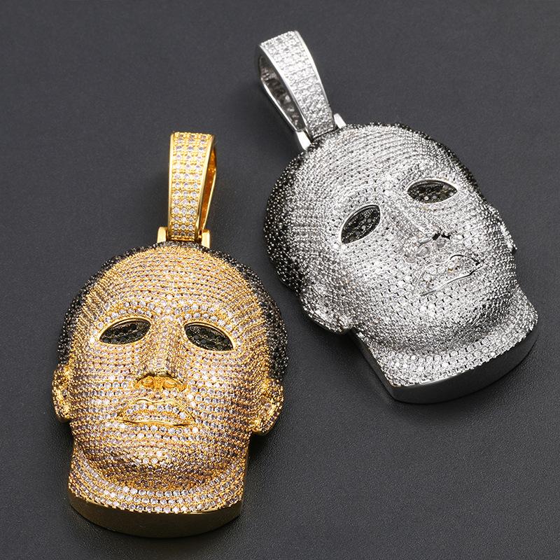 

Pendant Necklaces Hip Hop Micro Paved Cubic Zirconia Iced Out Bling Human Head Mask Pendants Necklace For Men Rapper Jewelry Gold Silver