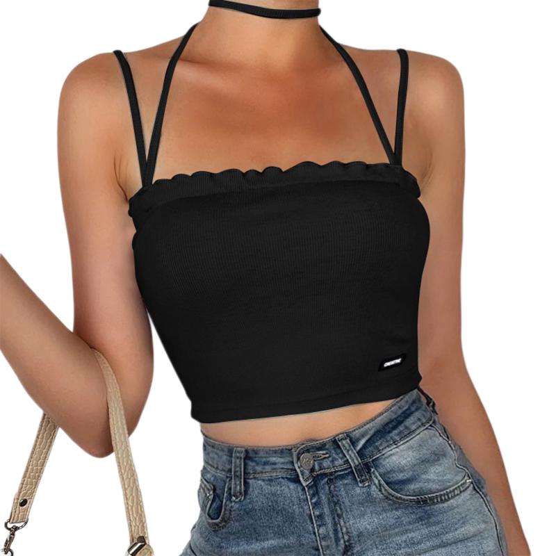 

Women' Tanks & Camis Women´s Camisole Summer Fashion Sexy Lace-Up Slim Fit Knitted Cropped Solid Color Top