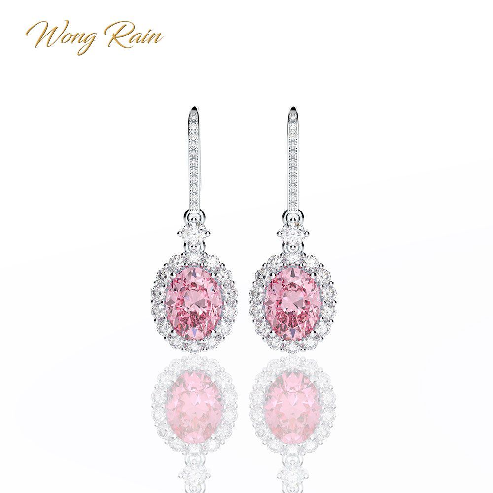 

Wong Rain 925 Sterling Silver Pink Sapphire Ruby Gemstone Dangle Diamonds Earrings Fine Jewelry Whole Drop