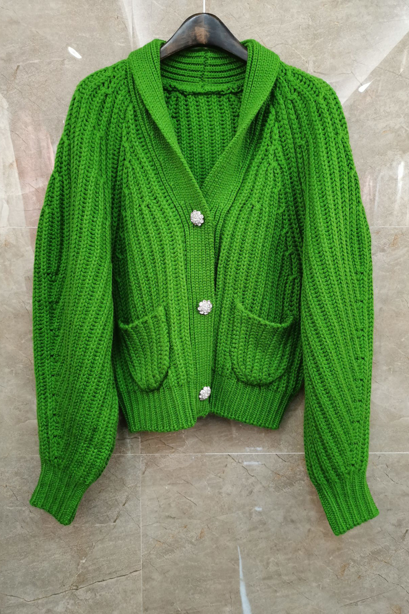 

Lantern Sleeve Lapel Loose Knitted Cardigan Womens Autumn European and American New Easy Matching Coat 10I, Black