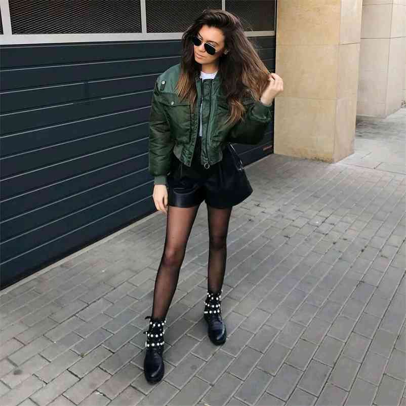 

Fashion Za Vintage Women Chic Green Oversize Bomber Jacket Stylish Female Pockets Zippers Coat Casual Ladies Outerwear 210722, Beige
