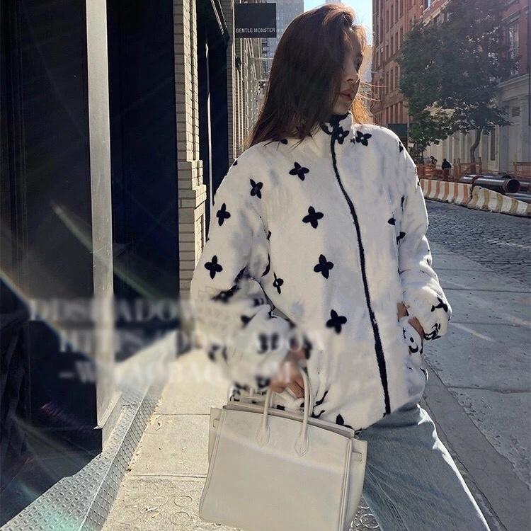 

Autumn/winter jacket ladies Korea loose students plush coral full print lovers coat men and women fashion wear