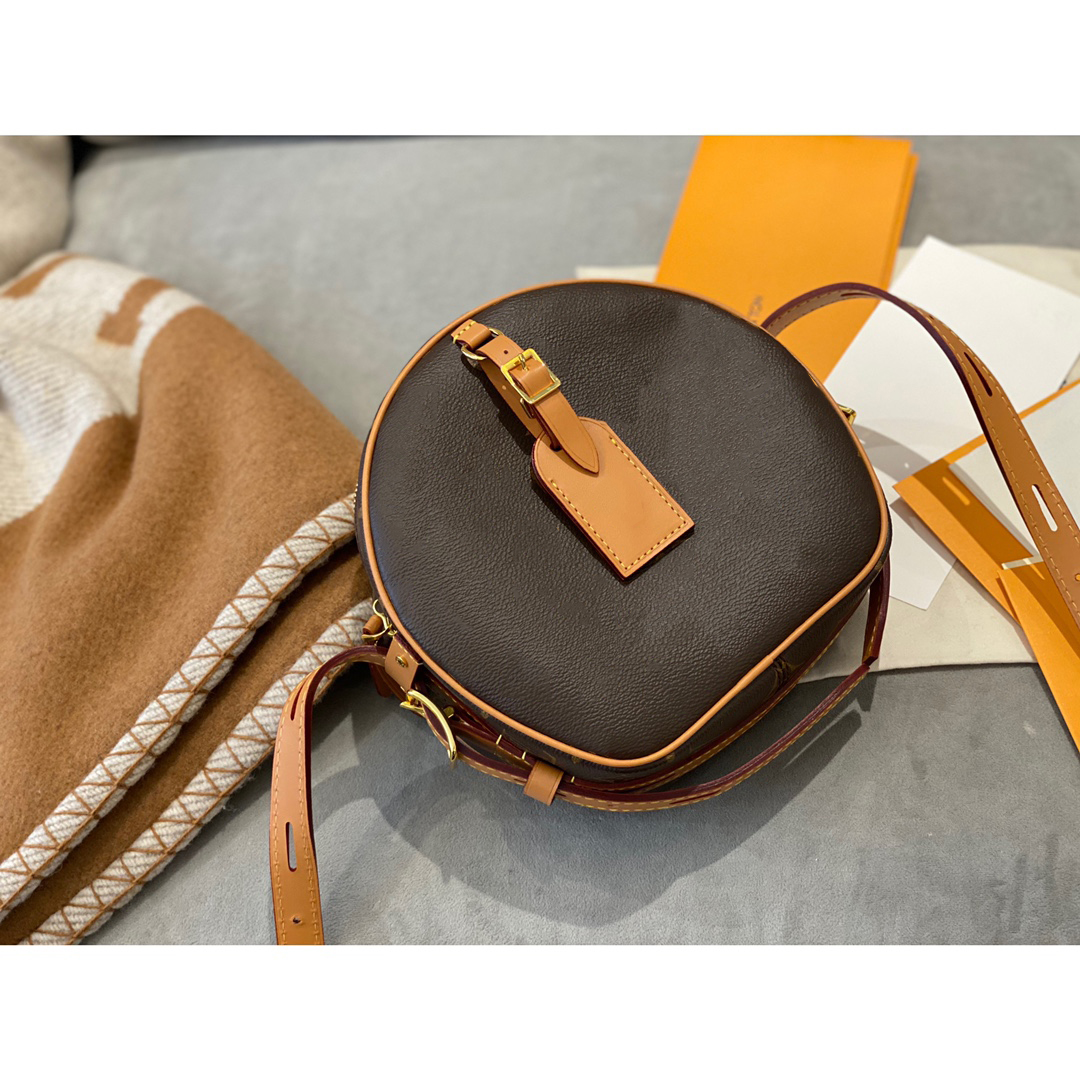 

Luxury female designer Boite Chapeau Souple handbag wholesale women's handbag shoulder bag round apple messenger bag coin bag free shipping, Brown#52294