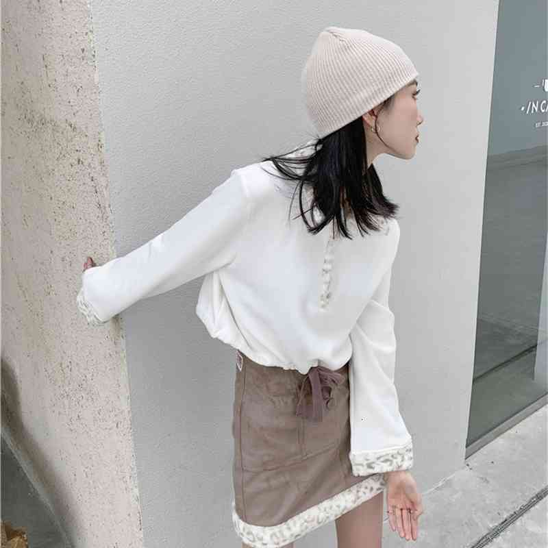 Casual Dresses Fur Collared Sweatshirt Cropped Hoodie Women White Leopard Print Long Sleeve Top Autumn Winter Korean Fashion TZOP-image-702140715