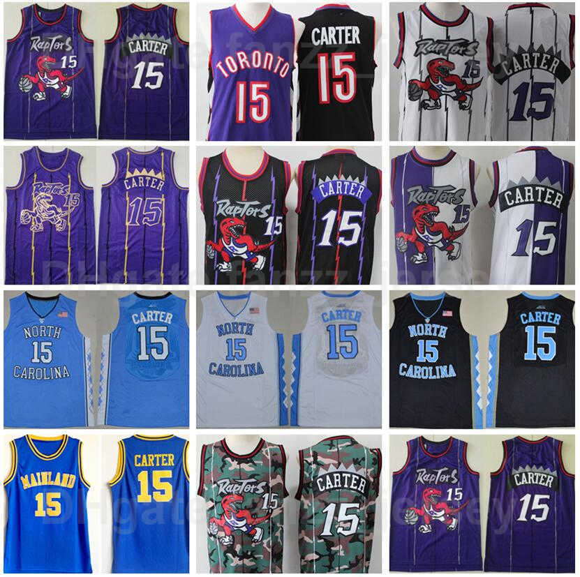 

Retro Basketball Vintage Vince Carter Jersey 15 Men Florida Daytona Beach Mainland High School North Carolina Tar Heels College Blue White Purple Black, Camo
