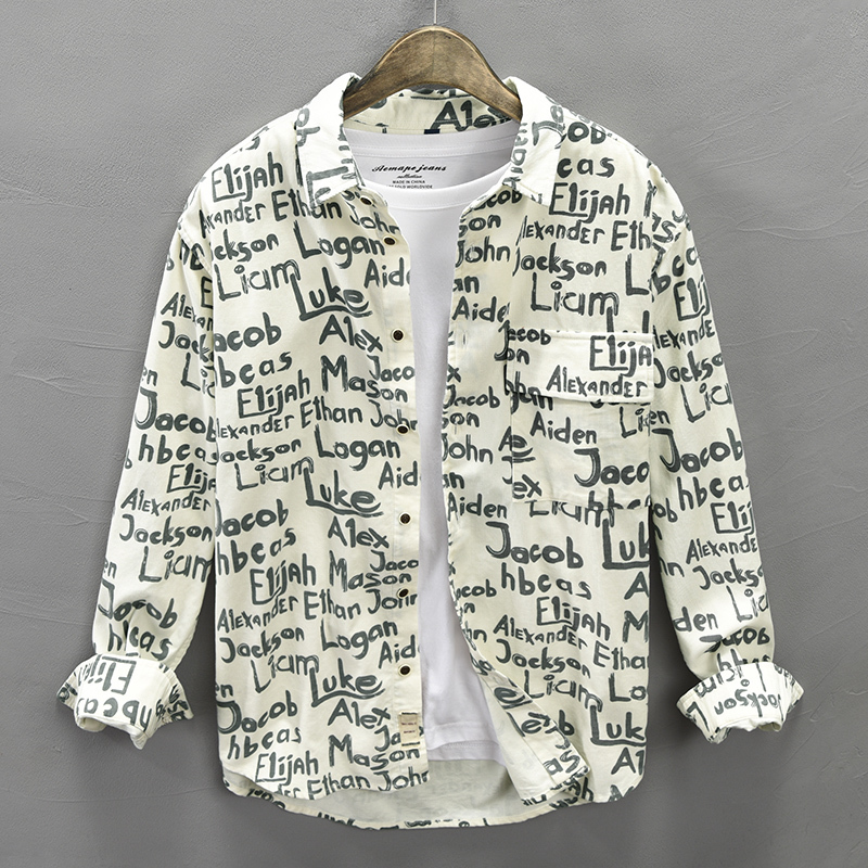 

2021 New Spring Autumn Newly Fashion Men Shirts High Quality Long Sleeve Cotton Casual Shirt Printed Designer Streetwear Hip Hop Camisas C0p, Beige