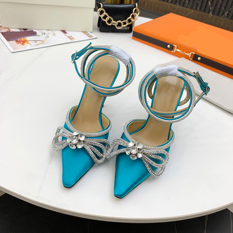 

Luxury rhinestone lady dress shoes hand-made pointed toe 9.5cm stiletto high heels bowties sexy party women pumps shoe, Silver