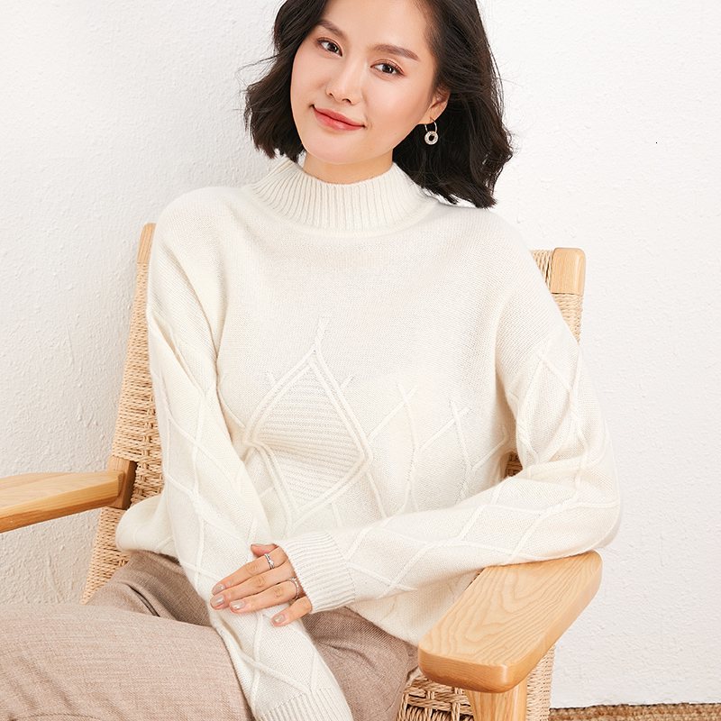 

2021 New Women's Thickening Autumn Winter Pullover Turtleneck Women Knitting 100% Cashmere Female Jumper Warm Long Sleeve Sweater I5n4, Milky white
