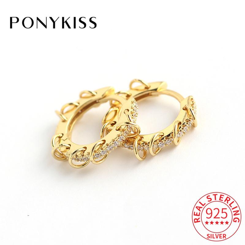 

Hoop & Huggie PONYKISS Trendy 925 Sterling Silver Minimlist Zircon Earrings For Women Party Prevent Allery Fine Jewelry Accessory Gift