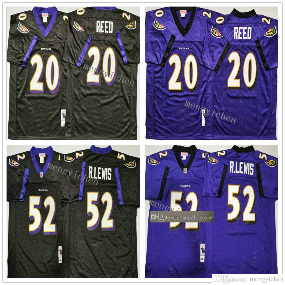 

NCAA Men Football 20 Ed Reed 52 Ray Lewis Jersey Vintage Purple Black Color Embroidery Top Quality, Black;red