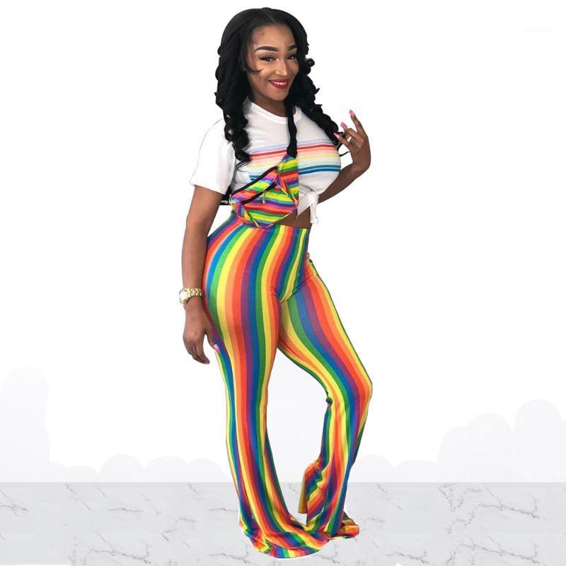 

Rainbow Striped Women Pants Casual High Waist Flare Plus Size Elegant Streetwear Sweatpants Long Trousers Joggers Women' & Capris, Blue