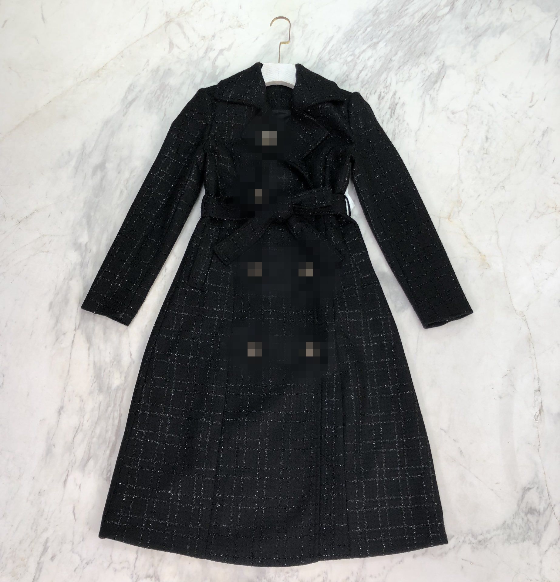 

Shipping Free 2021 Autumn Black Plaid Print Golden Buttons Autumn Women's Coats Brand Same Style Women's Trench Coats DH01630