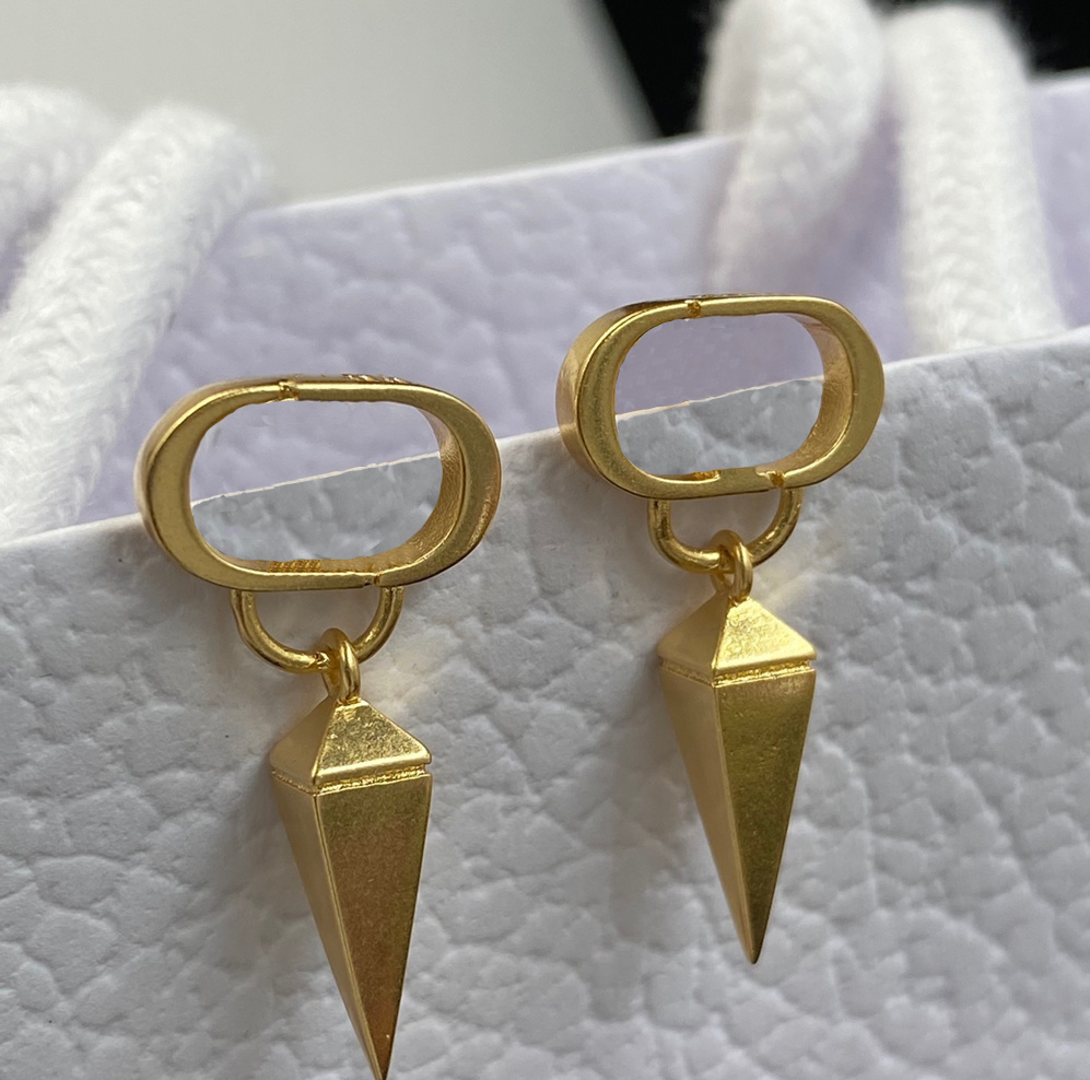 

2022 New Arrival Earrings Gold Conical Pendant Stud Women Wedding Party Street, Golden;silver