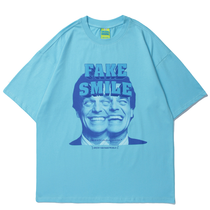 

New Hip Hop Men t Shirt Funny Fake Smile Anime Printed Harajuku Tops Tee Streetwear 100% Cotton Tshirt 2021 Casual Male T-shirt Wpf0, Pink