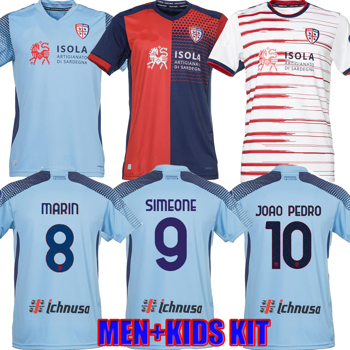 

21/22 Cagliari Calcio soccer jerseys Centenary Version 100th anniversary Joao Pedro Godin NANDEZ Nainggolan 1990 92 2003 04 05 Zola Retro 2021 2022 Men Kids Shirts, Image