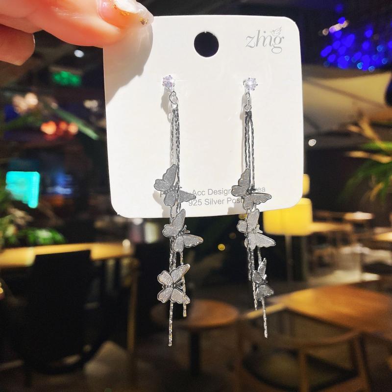 Stud Butterfly Tassel Long Earrings Elegant And Simple Temperament Metal European American Ladies Fashion Jewelry-image-704553053