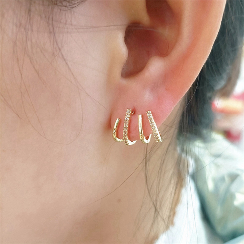 Stud Earrings Simple Design Claw Design Fashion Jewelry 18k Yellow Gold Filled Unique Style Gift-image-755119589