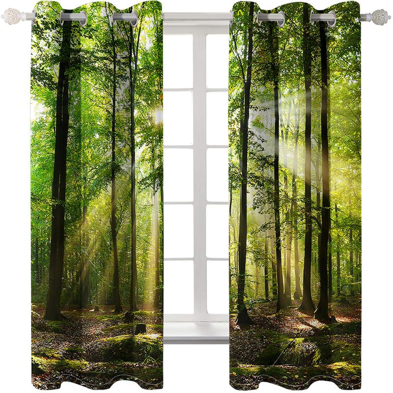 

Curtain & Drapes Sunny Forest Printed Blackout Curtains For Bedroom Window Living Room 85% Shading 3D Alocasia