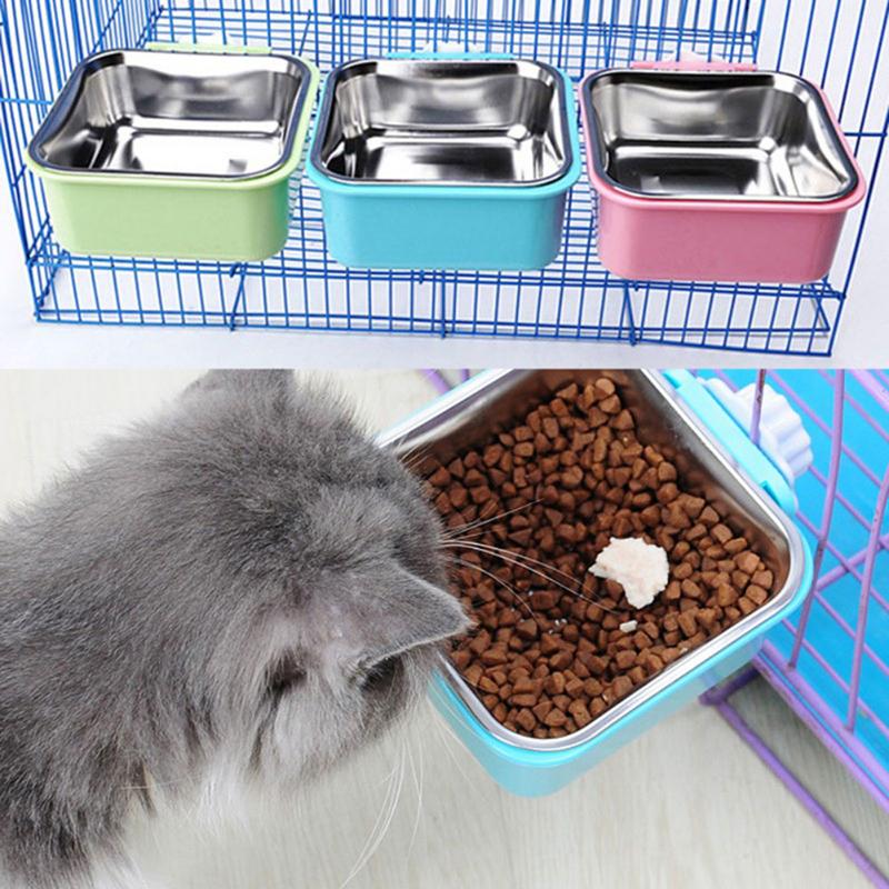 

Cat Bowls & Feeders Hanging Dog Bowl Stainless Steel Pet Feeder Puppy Feeding Food Cage Durable Crate Stationary Drinking Water Dish