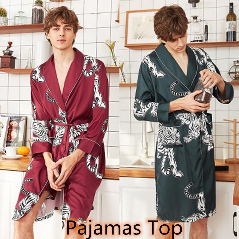 

Men's Sleepwear Pajamas Silk Satin Top Comfortable Male Pyjama Green Wine Red Home