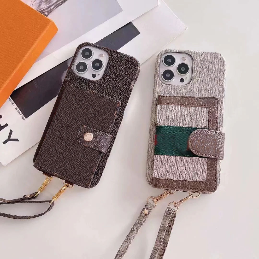 

Phone Cases For iPhone 13 Pro Max 12 mini 11 XR XS XSMax PU leather shell With lanyard 2 COLORS, #2 l no box