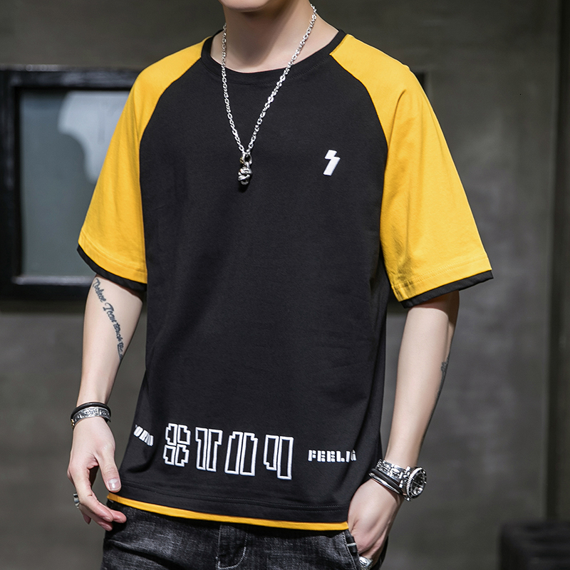 

2021 New Men's Casual Summer Short Sleeve Korean Version Fashion Loose Pure Cotton Shirts Printed Handsome T-shirt Male Eujw, Black