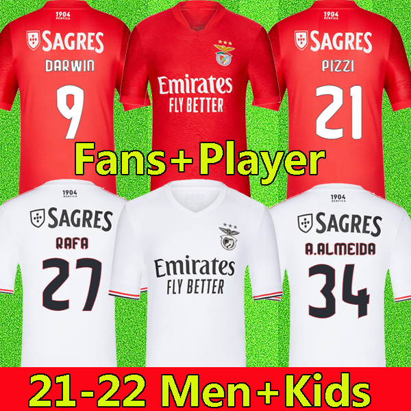 

21  Fans + Player version Benfica soccer jersey SEFEROVIC WALDSCHMIDT EVERTON PIZZI RAFA DARWIN G.RAMOS 2021 2022 Home Away Men +kids kit Football shirts