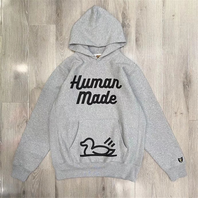 

2021 New Keep Warm in Winter Duck Printing Human Made Hoodie Men Women Heavy Fabric Gray Streetwear Pullover Uw66