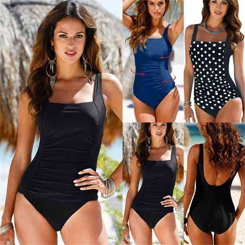 

Women's Padded Monokini Bikini Tummy Control Holiday Beach Swimsuit US Sexy Solid Color Swimwear 210629, Black