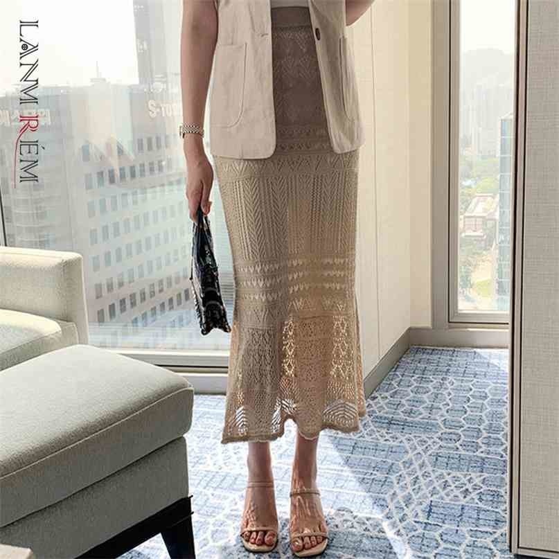 

Casual midi embroidery Korean simple high waist skirt temperament loose fit fashion summer women's 210526, Apricot