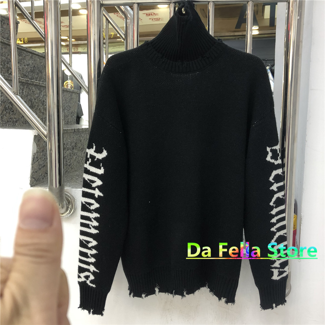 

Black Gothic Logo Hoodie 20FW Men Women Sleeves Woven White Letter Mark Vetements Turtleneck Sweatshirts