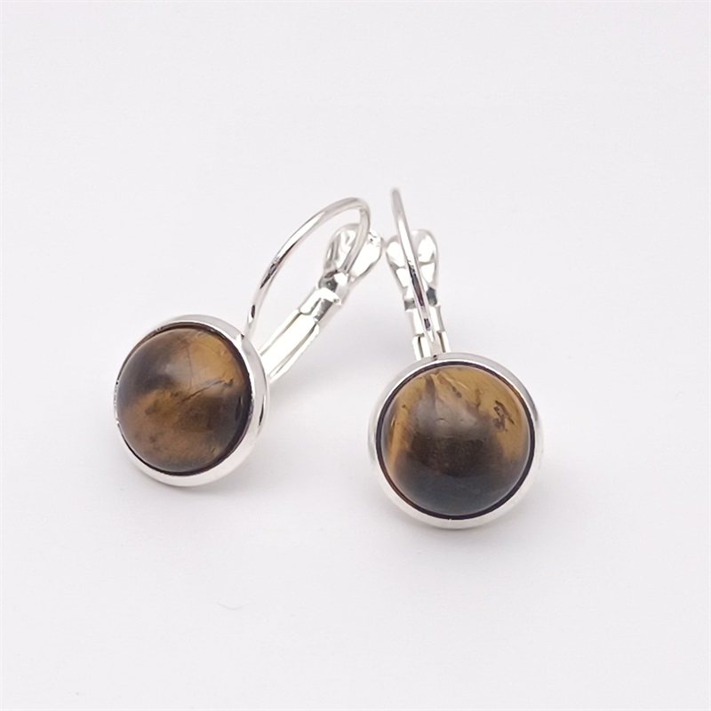 

Silver Plated Tiger Eye Quartz Healing Crystal Charms Earrings Geometric Natural stone Earring For Women Jewelry