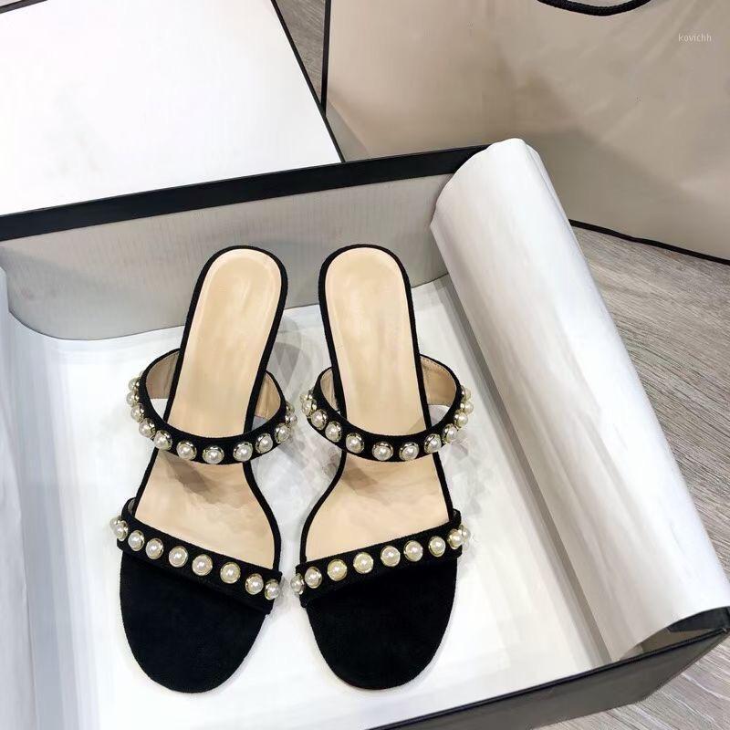 

Summer Women Lady Black Suede Leather Open Toes Pearl High Heels Shoes Prom Evening Slingback Pumps Sandals Dress, Blue suede 6cm