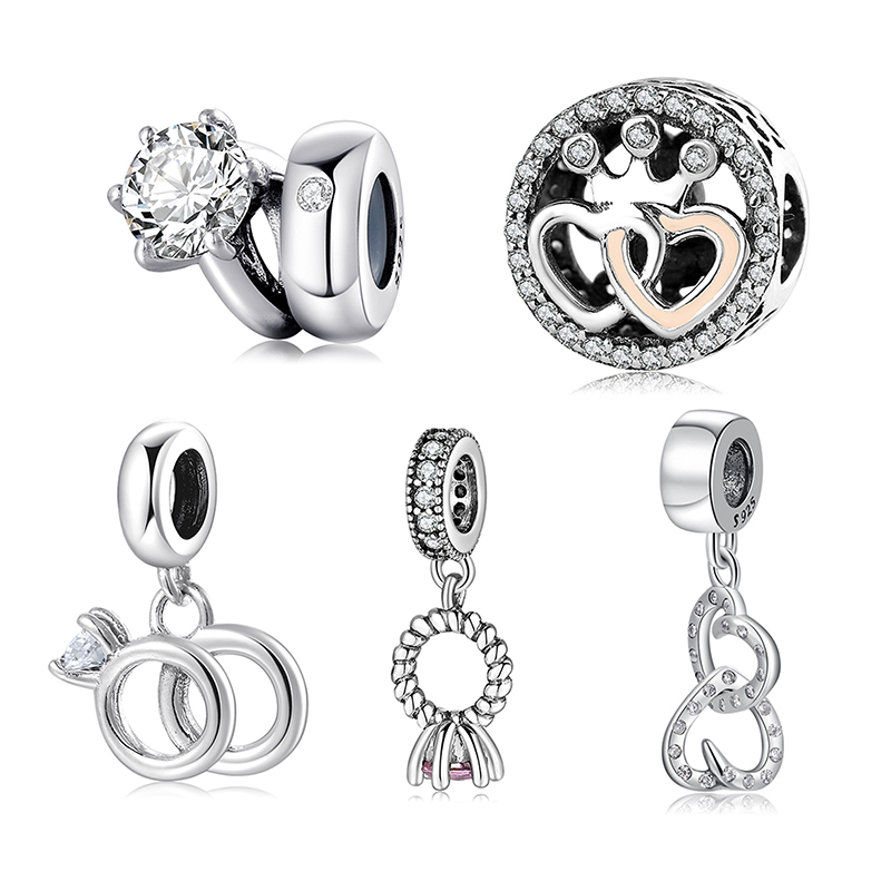 

2021 High Quality 925 Sterling Silver Charms Couple Wedding Ring Shape Pendants Fit Original Kataoka Charm Bracelet Jewelry Q0531