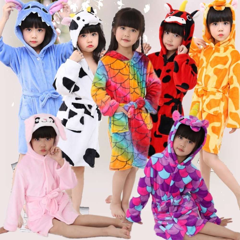 

children's bathrobe flannel fish scale Tianma cartoon pajamas animal hooded home wear Nightgown