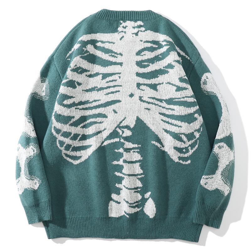 

Men' Sweaters LACIBLE Harajuku Skeleton Bone Knitted Sweater Streetwear Jumpers Autumn Hip Hop Casual Pullover Men Fashion Loose Tops, Black