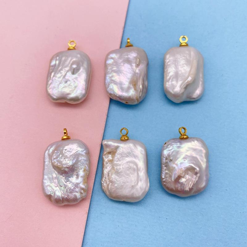 

Charms 1pcs Natural Freshwater Baroque Pearl Pendant Irregular Square Designer For Jewelry Making Bulk Earring Necklace Crafts, Bronze;silver