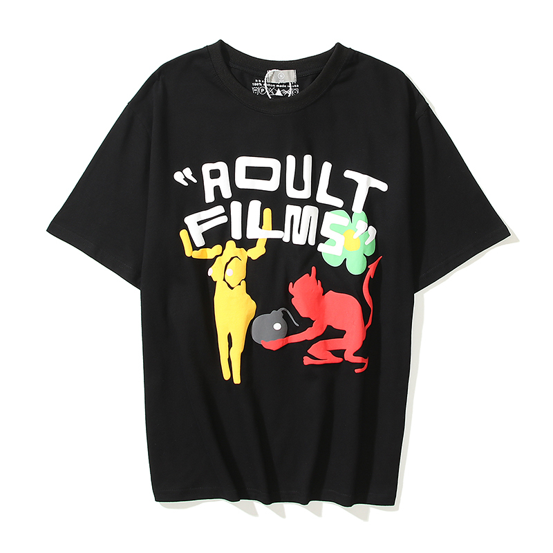 

2021 New Adult Films Letter Foam Casual Mens and Womens Tshirt Short Sleeve Oversize Graffiti Cotton Summer T-shirt High Street Loose Tee 8t, White