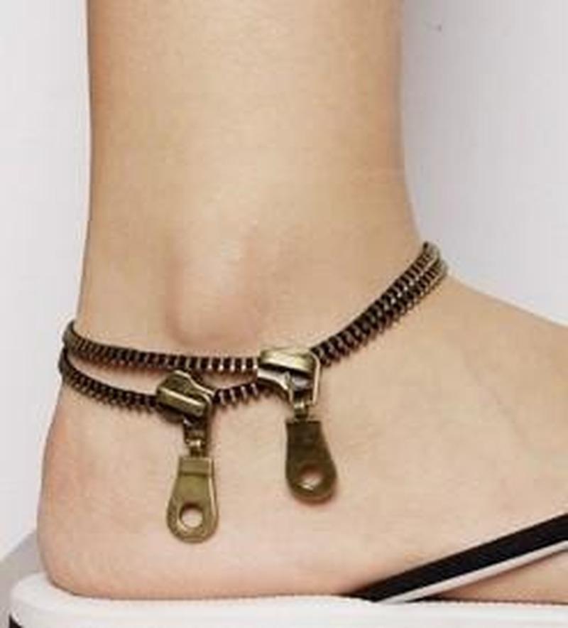 Anklets Jewelry Fashion Women Vintage Bronze Plated 2-layer Zipper Style Foot Jewelry Wholesale Drop Shipping BR002-image-657305529