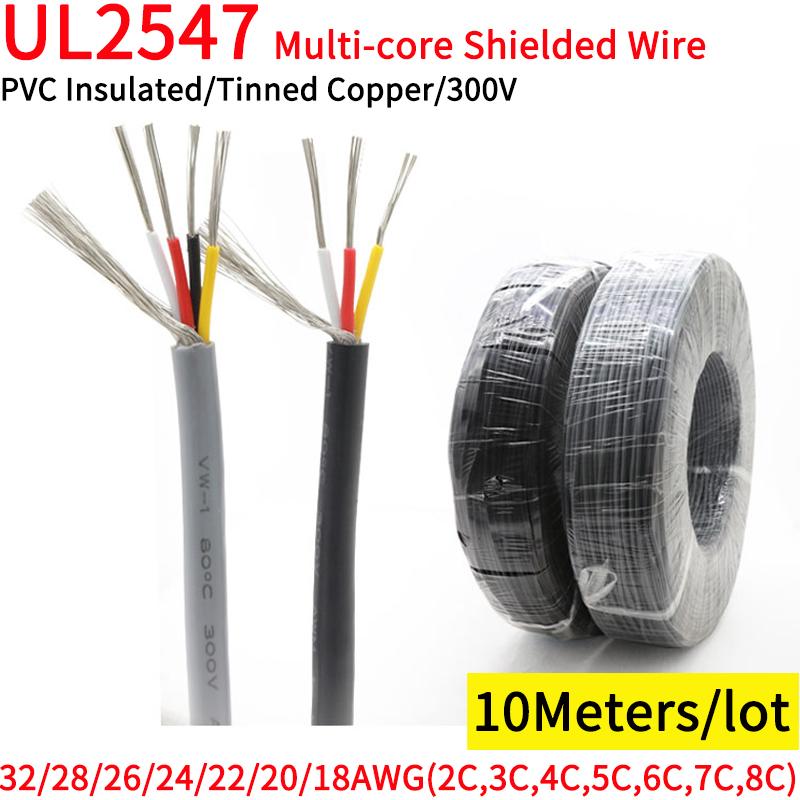 

10M 32 30 28 26 24 22 20 18 AWG UL2547 Shielded Wire Channel Audio 2 3 4 5 6 7 8 Cores Headphone Control Copper Signal Cable