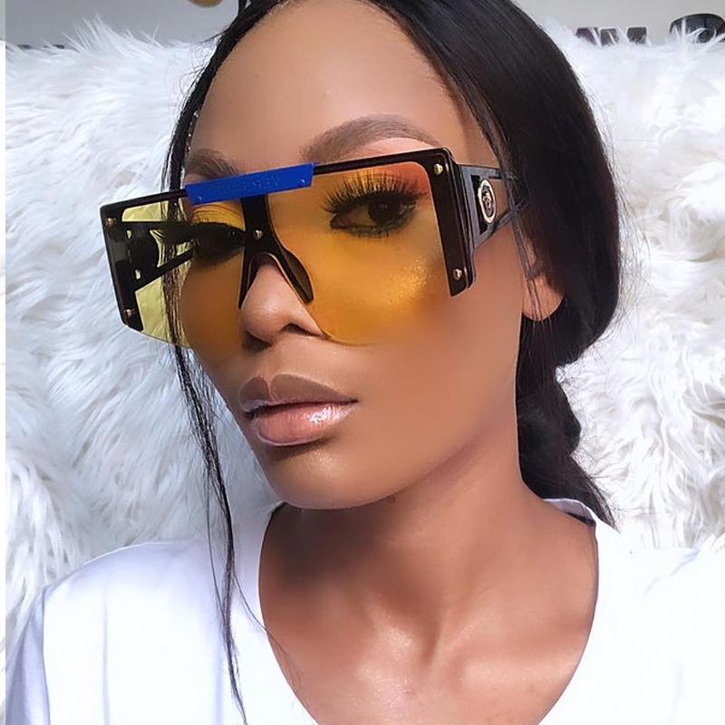 

Sunglasses 2021 One Piece Pink Yellow Sunglasse For Women Vintage Hollow Sexy Shield Sun Glasses Female Oversized Shades