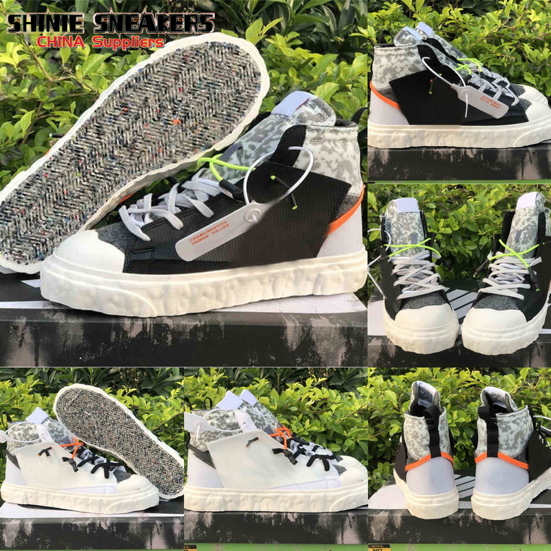 

Shoes Authentic READYMADE Blazers Mid Mens Women Black White Vast Grey Volt Total Orange Sneakers Original 36-45, Bubble wrap packaging