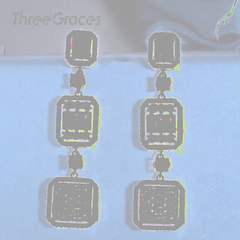 

Dangle & Chandelier ThreeGraces Aesthetic Women Party Jewelry Designer Full Micro Cubic Zirconia Square Long Drop Earrings Fashion Brides Gi, Silver