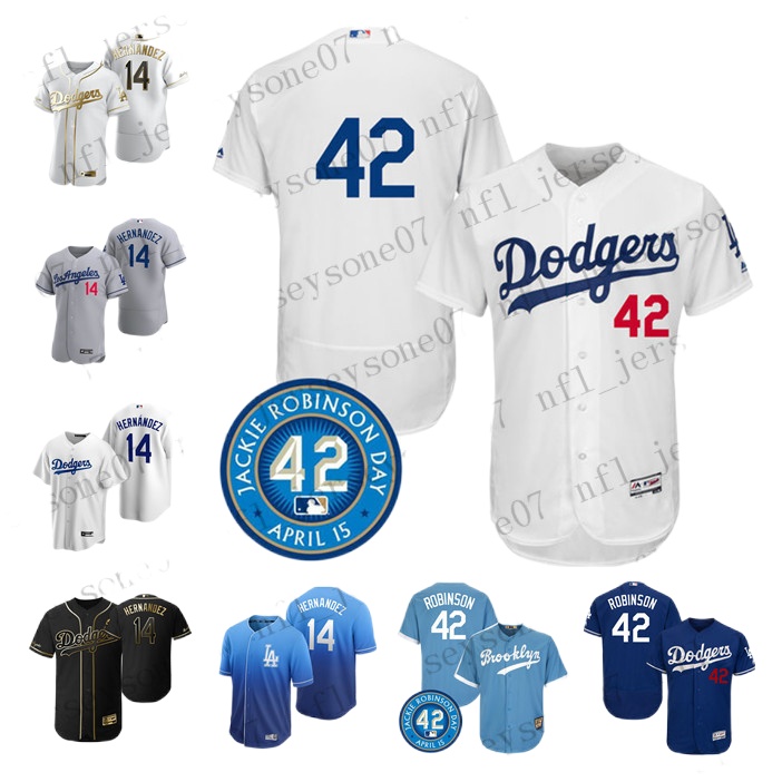 

Custom Mens women youth Los Angeles Dodgers 14 Enrique Hernandez 42 Jackie Robinson white blue Authentic Weekend 2020 Home Jersey, Black