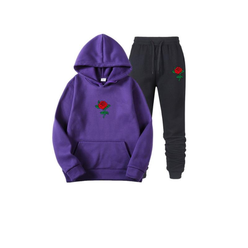 

Men' Hoodies & Sweatshirts Conjunto De 2 Peças Moletom Terno Rosa Flor Impressão Treino Masculino Feminino Velo Com Capuz Calças Jogg, Purpleblack