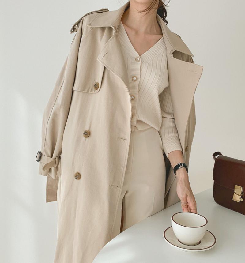 

Women's Trench Coats Women Coat 2021 Autumn Double-breasted Long Winter Casual Sashes Elegant Loose Overcoat Fashion Sleeve Windbreaker, Tan;black